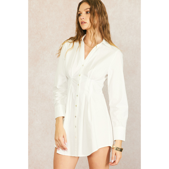 Cotton Poplin Shirt Dress with Pleat Detail
