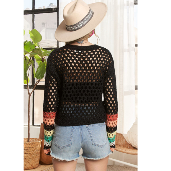 Multi-Color Granny Square Crochet Sweater