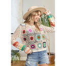 Multi-Color Granny Square Crochet Sweater-4