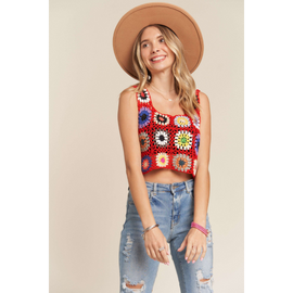 Buy red Multi-Color Crochet Crop Tank Top