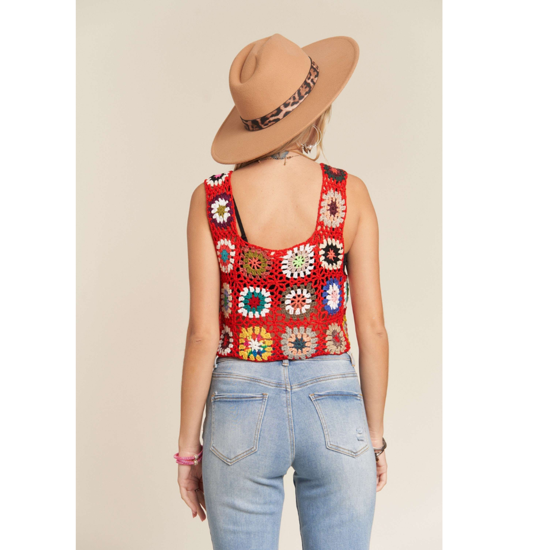 Multi-Color Crochet Crop Tank Top