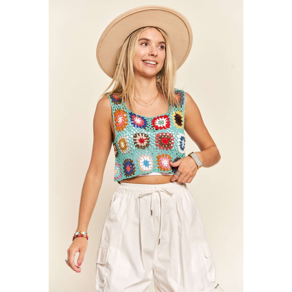Multi-Color Crochet Crop Tank Top