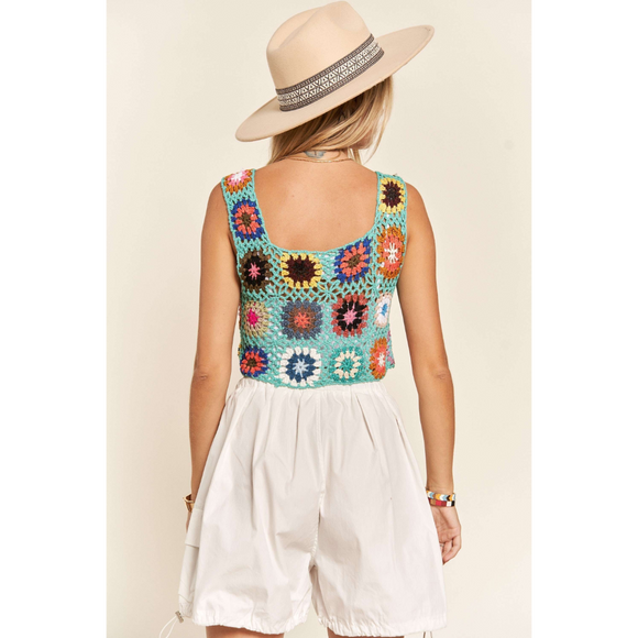 Multi-Color Crochet Crop Tank Top