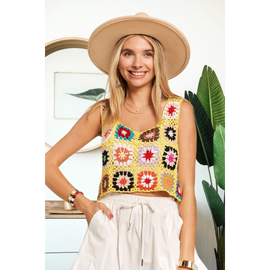 Buy yellow Multi-Color Crochet Crop Tank Top