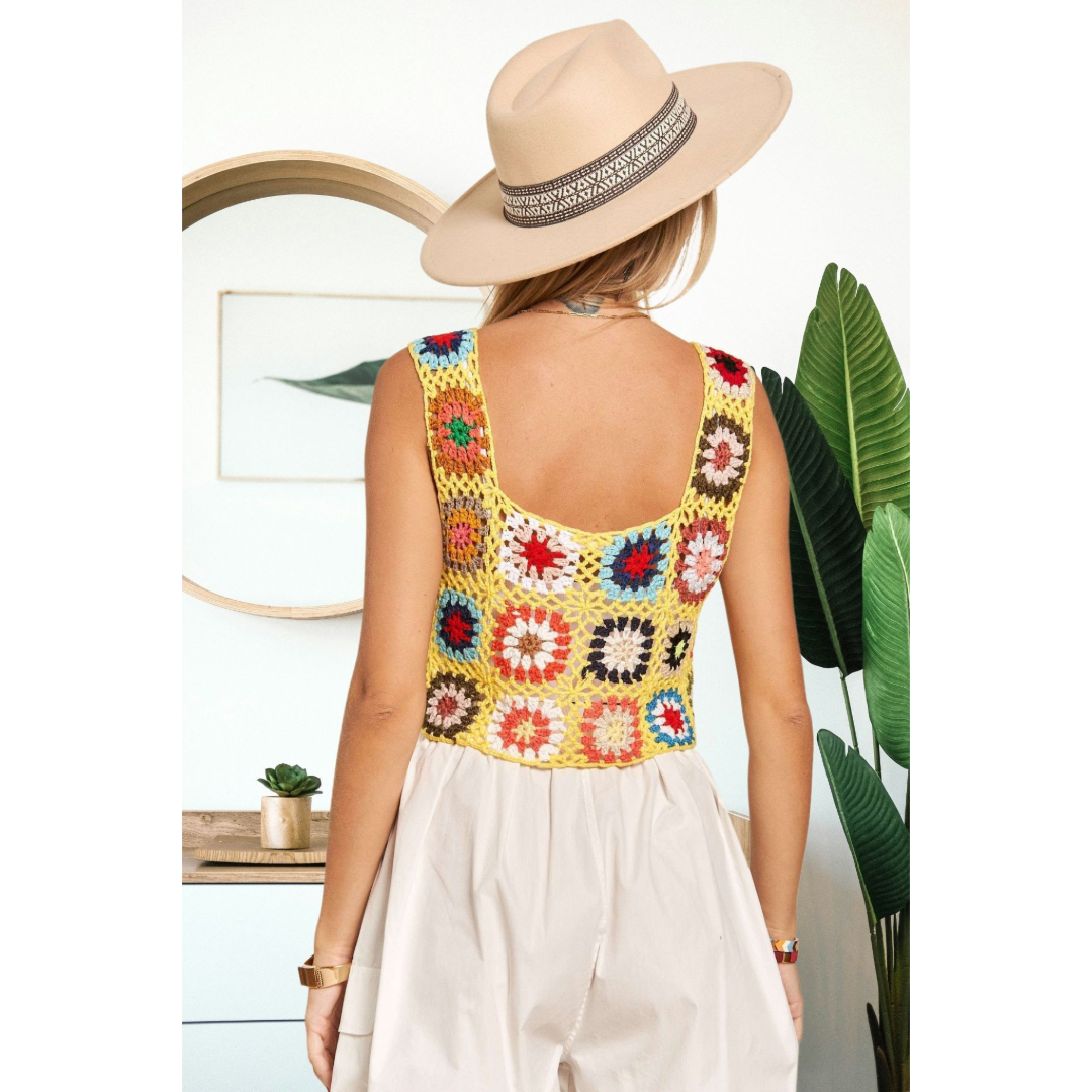 Multi-Color Crochet Crop Tank Top