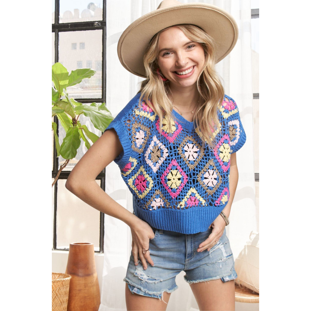 Multi-Color Crochet Vest Top