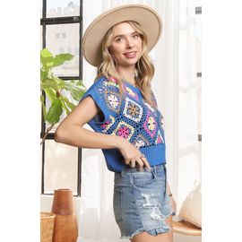 Multi-Color Crochet Vest Top – Drop Shoulder - 0