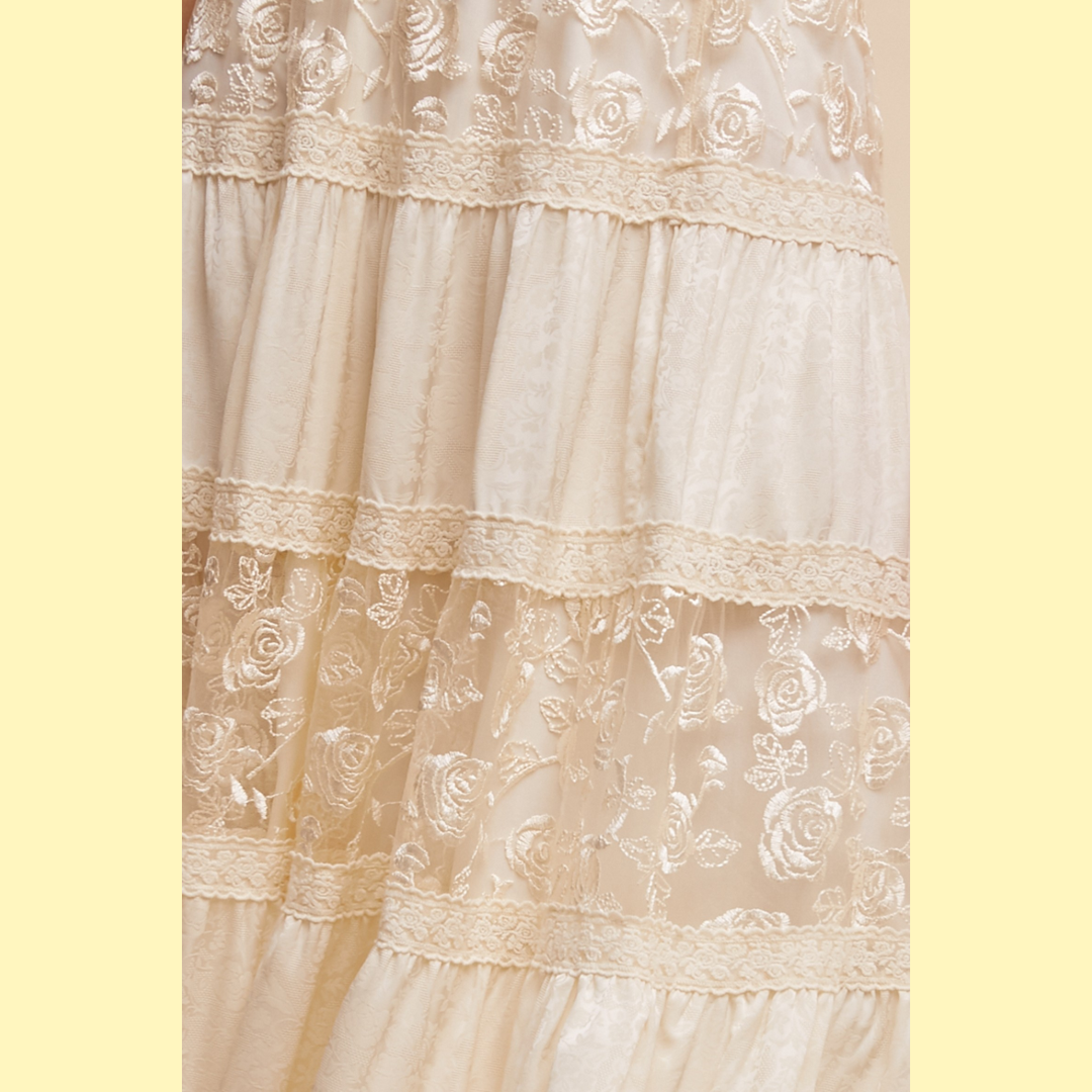 Floral Embroidered Tiered Maxi Skirt