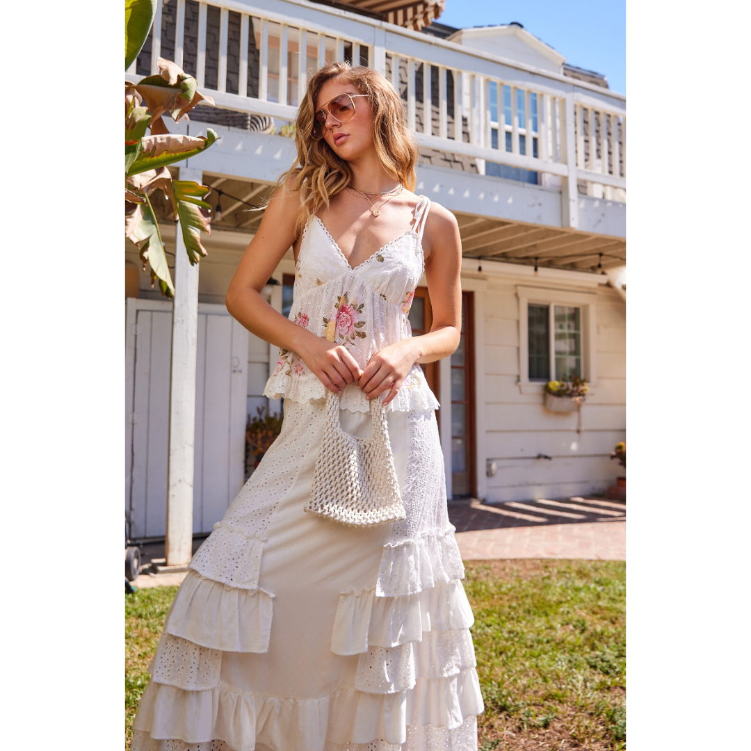 Printed Eyelet Flowy Top - 0
