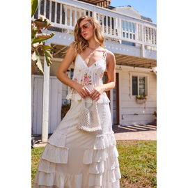 Floral Eyelet Flowy Cami with Adjustable Straps - 0