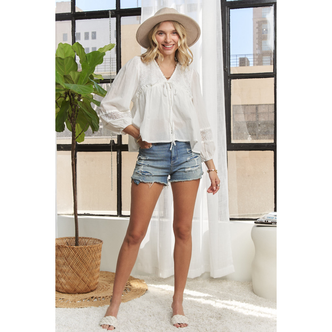 Buy white Solid Long Sleeve Knit Peasant Blouse