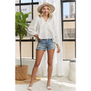 Solid Long Sleeve Peasant Blouse – Cotton Linen Blend-4