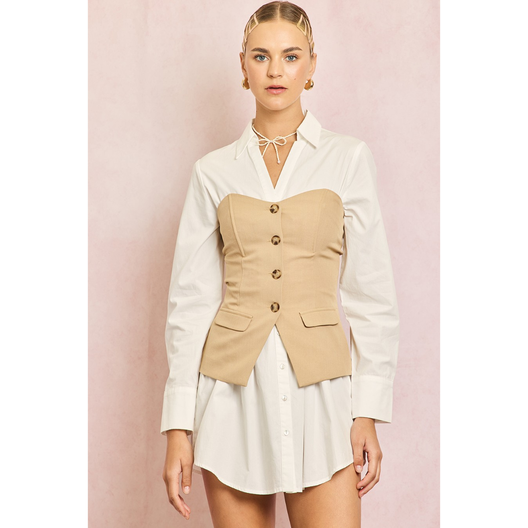 Buy beige Button Front Tube Top