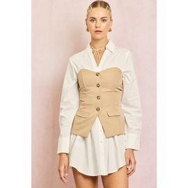 Buy beige Button Front Tube Top with Split Hem