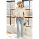 Solid Long Sleeve Peasant Blouse – Cotton Linen Blend-2