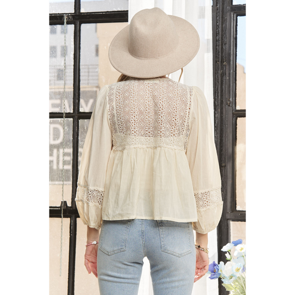 Solid Long Sleeve Peasant Blouse – Cotton Linen Blend