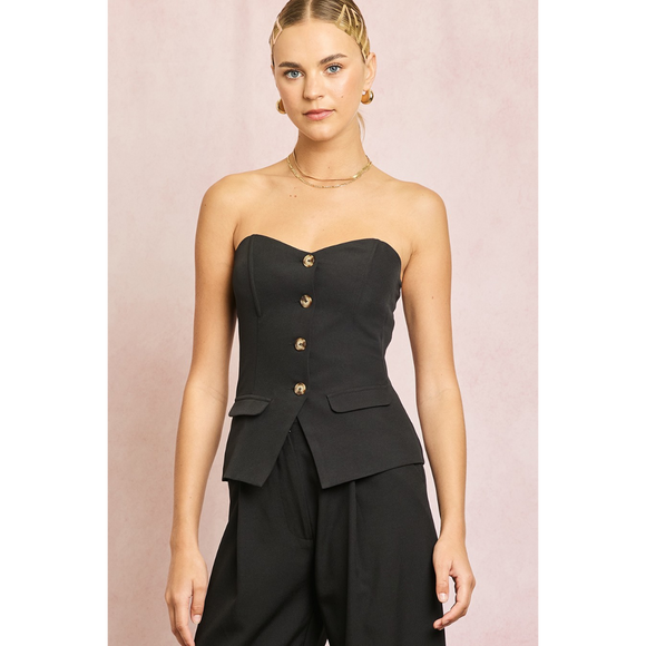 Button Front Tube Top with Split Hem