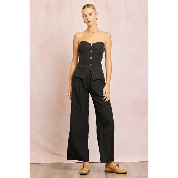 Button Front Tube Top with Split Hem