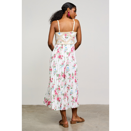 Printed Crochet Patch Pleated Dress - 0