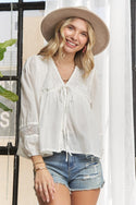 SOLID PUFF SLEEVES PEASANT BLOUSE