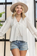 SOLID PUFF SLEEVES PEASANT BLOUSE