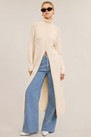 Turtleneck Tunic Sweater Dress with Front Slit-8