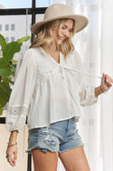 SOLID PUFF SLEEVES PEASANT BLOUSE
