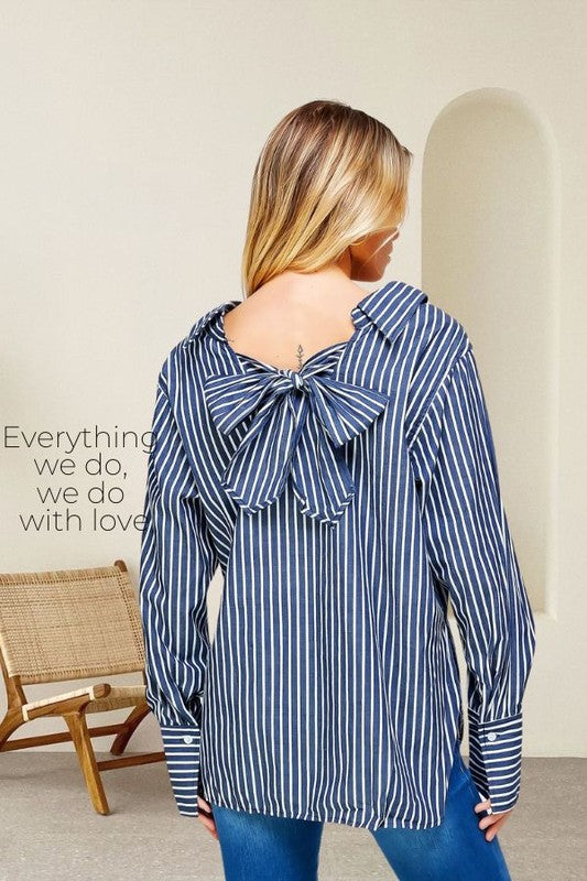 Oversized Stripe Back Bow Shirt