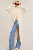 Turtleneck Tunic Sweater Dress with Front Slit-9