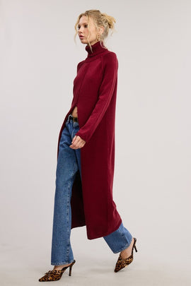 Turtleneck Tunic Sweater Dress with Front Slit - 0