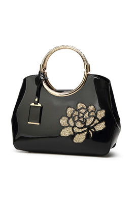 Buy black Vintage Print Shiny Shell Tote Bag