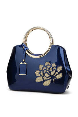 Buy blue Vintage Print Shiny Shell Tote Bag