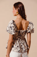 Floral Babydoll Corset Blouse with Puff Sleeves