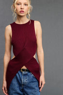 Criss-Cross Waist Wrap Cut-Out Sweater Top-7