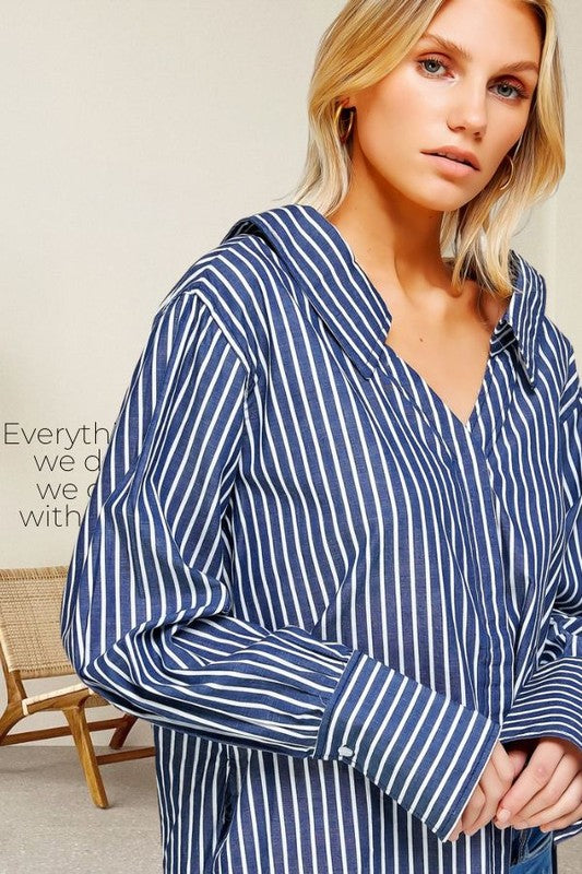 Oversized Stripe Back Bow Shirt