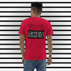 Red Short Sleeve T-Shirt. The word "TOOL" written across shoulders with the "O's" replaced with outline of peaches. The word sits on top of a black box with the word "SHED" done in a white outline written in the box.