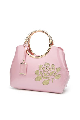 Buy pink Vintage Print Shiny Shell Tote Bag
