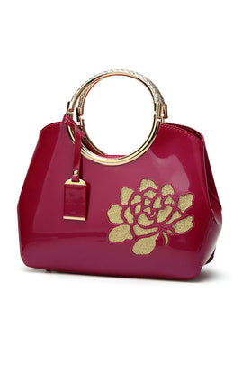 Buy rose-gold Vintage Print Shiny Shell Tote Bag