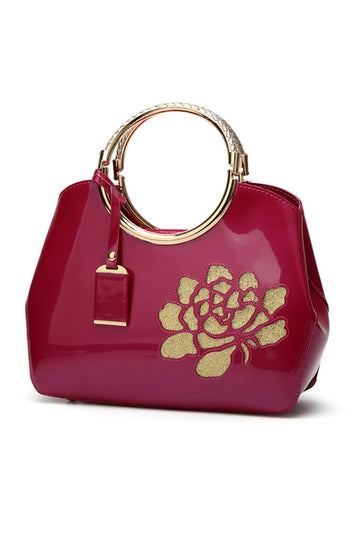 Buy rose-gold Vintage Print Shiny Shell Tote Bag