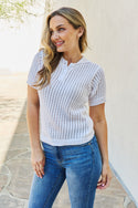 Full Size Quarter Button Sheer Top in White