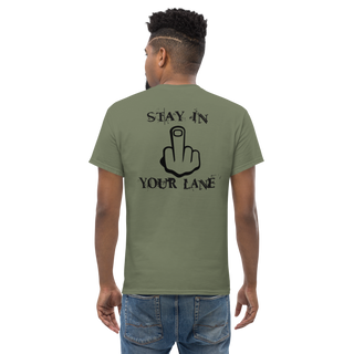 Buy military-green &quot;Stay in your Lane&quot; tee by Book of Rico:74™