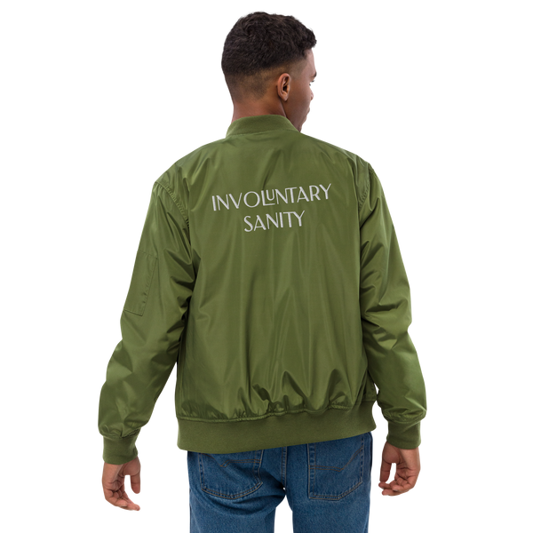 "Involuntary Sanity" by Book of Rico:74™ recycled bomber jacket