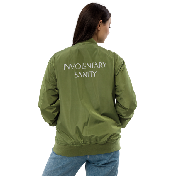 "Involuntary Sanity" by Book of Rico:74™ recycled bomber jacket