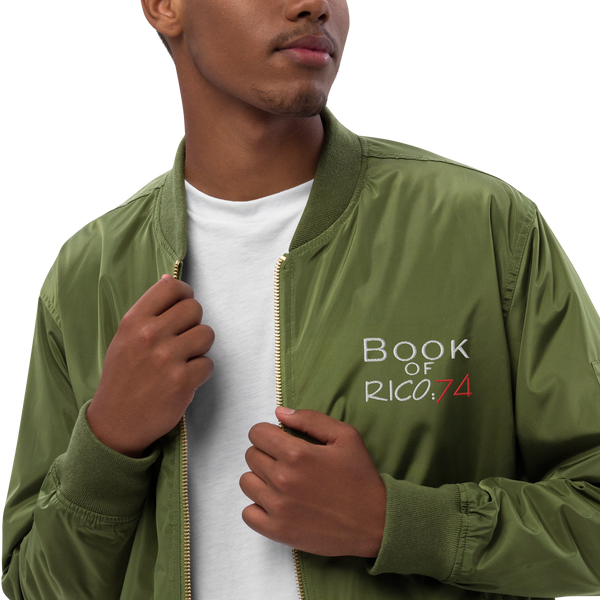 "Involuntary Sanity" by Book of Rico:74™ recycled bomber jacket