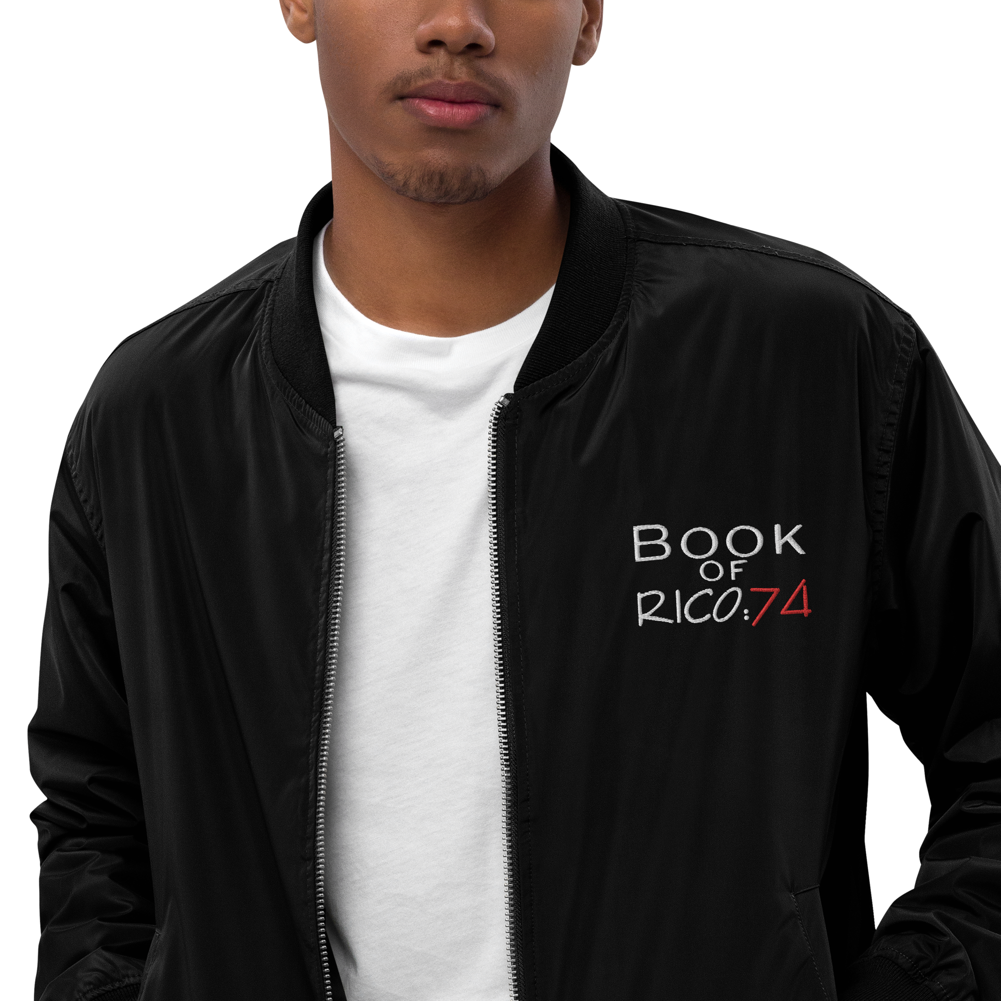 "Involuntary Sanity" by Book of Rico:74™ recycled bomber jacket