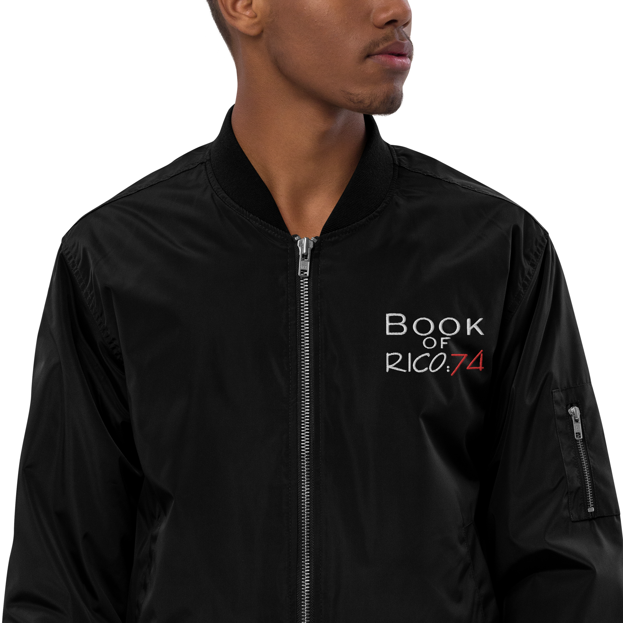 "Involuntary Sanity" by Book of Rico:74™ recycled bomber jacket